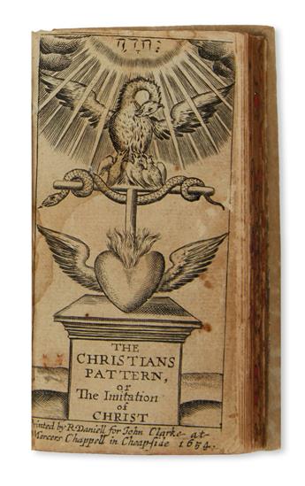 [THOMAS À KEMPIS, Saint.] The Christians Pattern, or Imitation of Christ. 1654. In binding preserving contemporary embroidered covers.